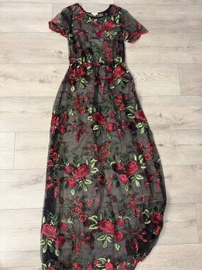 LuLaRoe Black Mesh Red Rose Embroidered Dress Overlay - limited edition